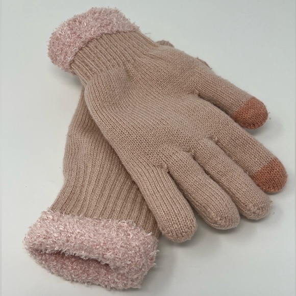 Pink Gloves Touchscreen Knit Ribbed Warm Winter Fuzzy Cuff Cozy Lined Glove Bow - Picture 4 of 17